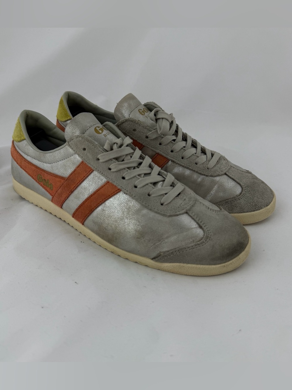 Gola Silver Sneakers with Orange Stripes and Yellow Heel